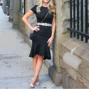 ZARA Black Bandange Ruffle Mermaid Flare Small RIBBED BODYCON High Low